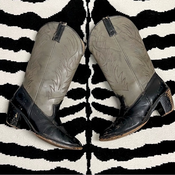 ACME Vintage Grey Leather Western Cowboy Boots Style 8856 Size 9 - Picture 2 of 14